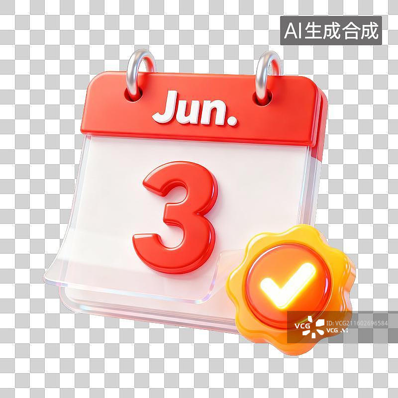 【AI数字艺术】3D卡通六月已完成打卡签到日历UI系统图标图片素材