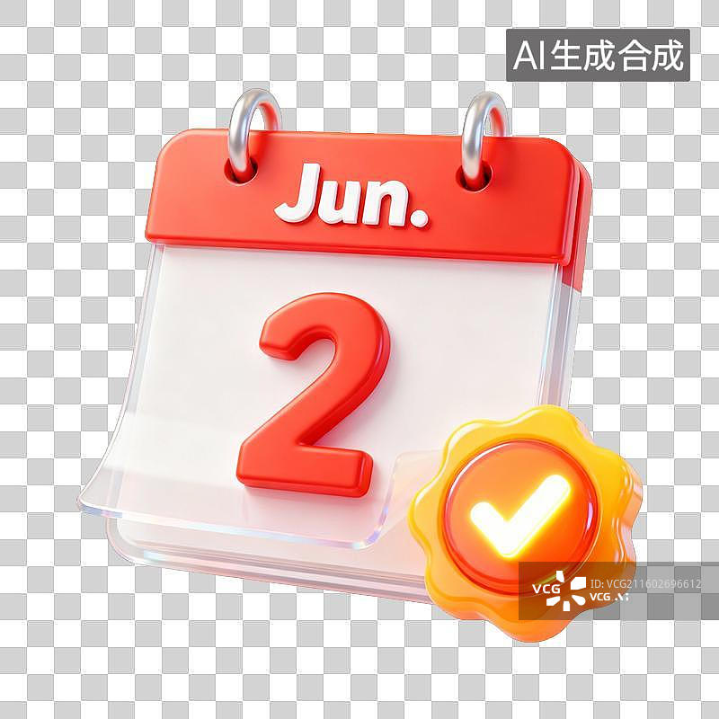 【AI数字艺术】3D卡通六月已完成打卡签到日历UI系统图标图片素材