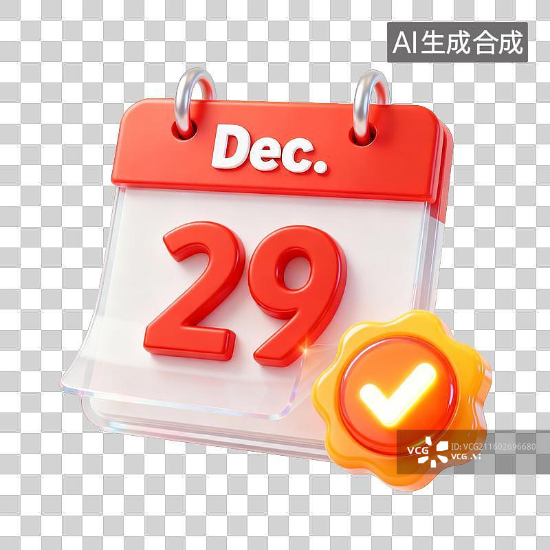 【AI数字艺术】3D卡通十二月已完成打卡签到日历UI系统图标图片素材