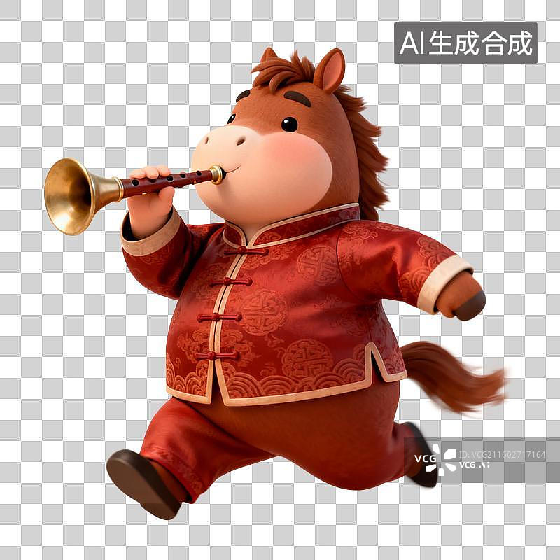 【AI数字艺术】穿着传统服饰吹喇叭的卡通马图片素材
