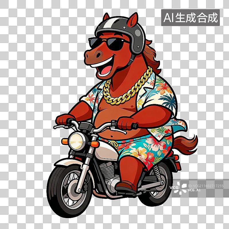 【AI数字艺术】骑摩托车的卡通骏马图片素材