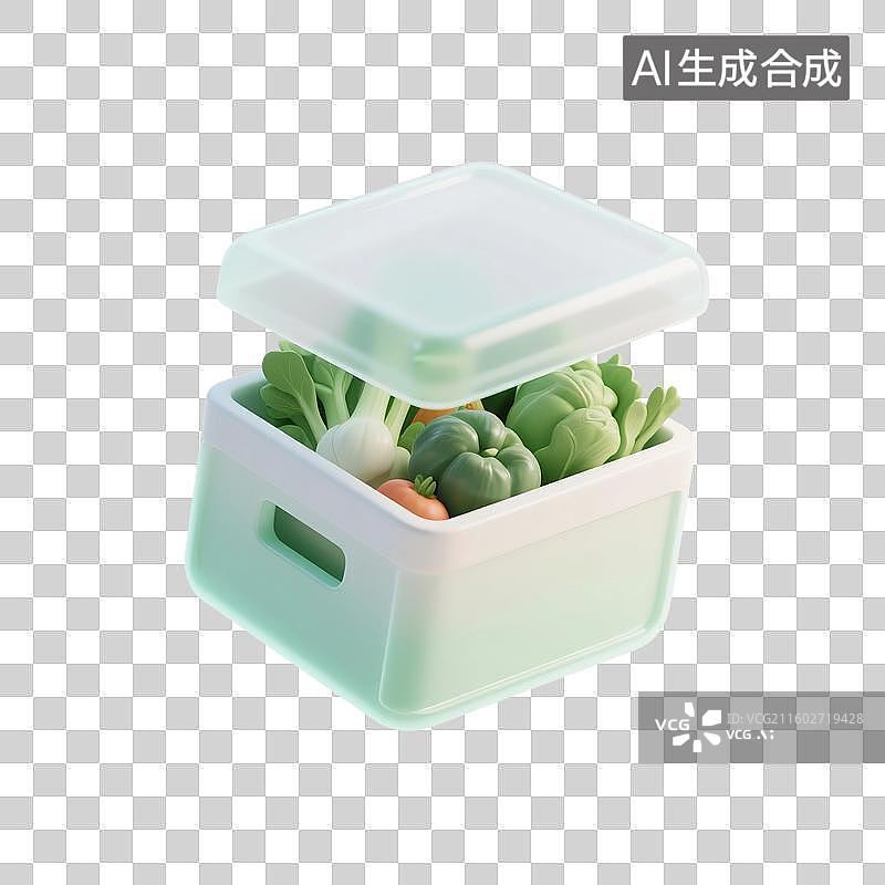 【AI数字艺术】3D渲染，一箱水果蔬菜，超级市场，购物，促销，免抠元素图片素材