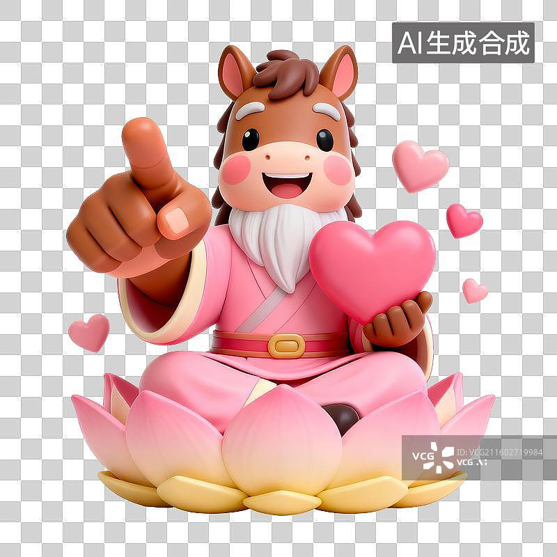 【AI数字艺术】3D马年桃花运“玄学”祈福元素：马上有缘图片素材