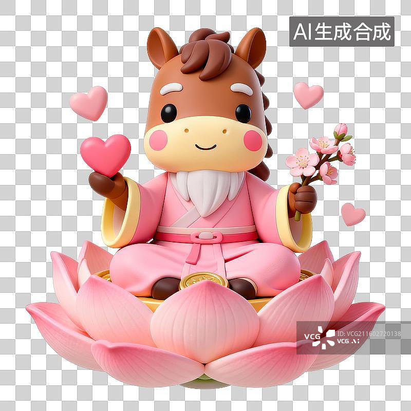 【AI数字艺术】3D马年桃花运“玄学”祈福元素：马上有缘图片素材