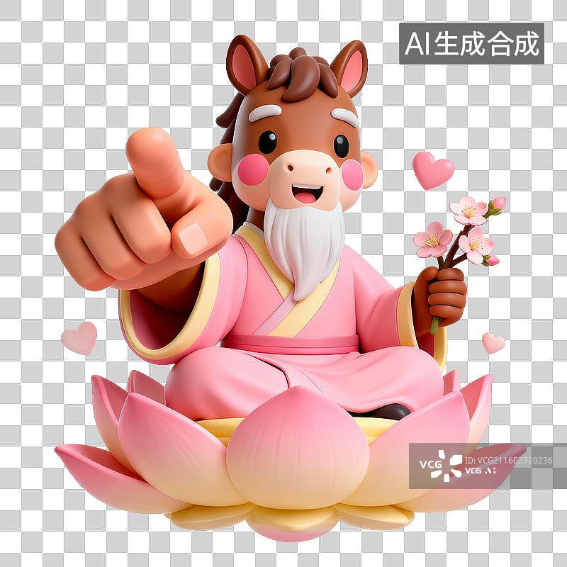 【AI数字艺术】3D马年桃花运“玄学”祈福元素：马上有缘图片素材