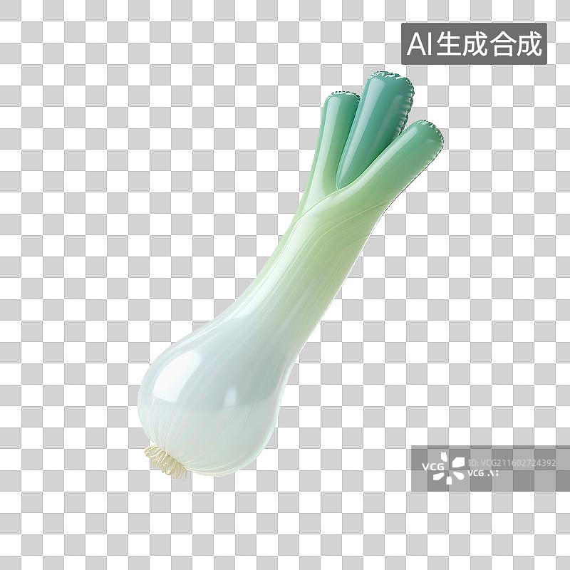 【AI数字艺术】3D渲染，充气膨胀风格，一根葱，大葱，蔬菜免抠元素图片素材