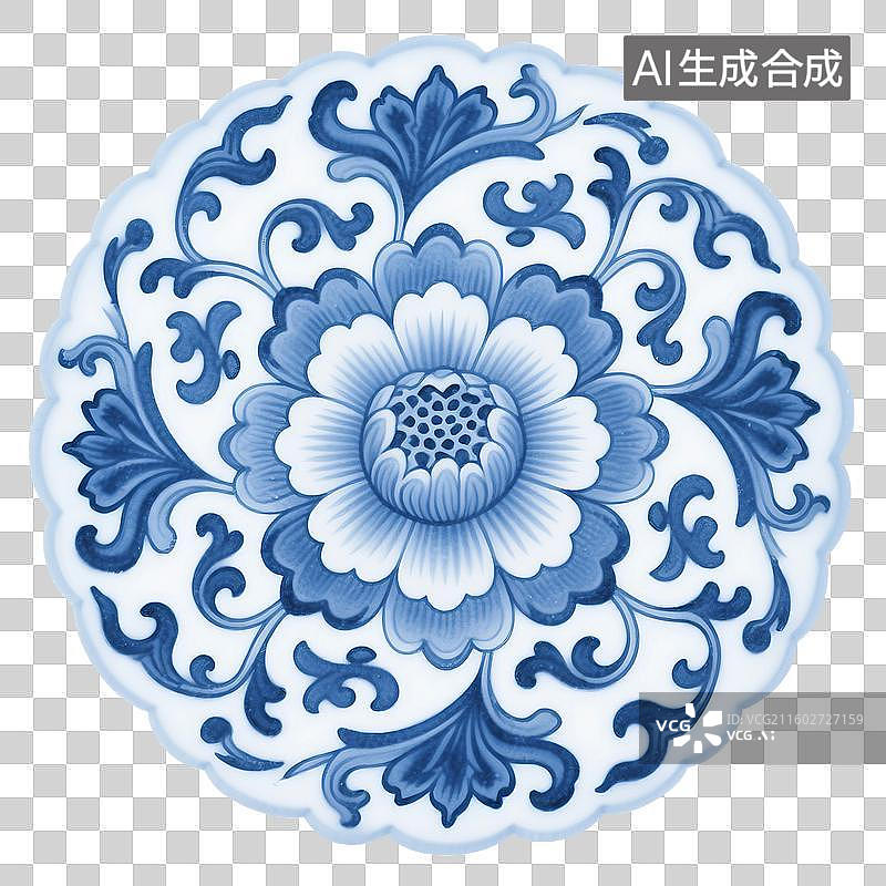 【AI数字艺术】中国风传统青花瓷图案，缠枝莲牡丹纹，宝相花，纹样，免抠元素图片素材