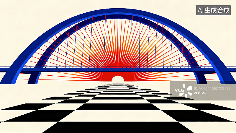 【AI数字艺术】插画蓝桥几何透视艺术背景素材图片素材
