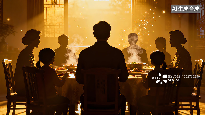 【AI数字艺术】新年除夕年夜饭，团圆饭，聚会，一家人图片素材