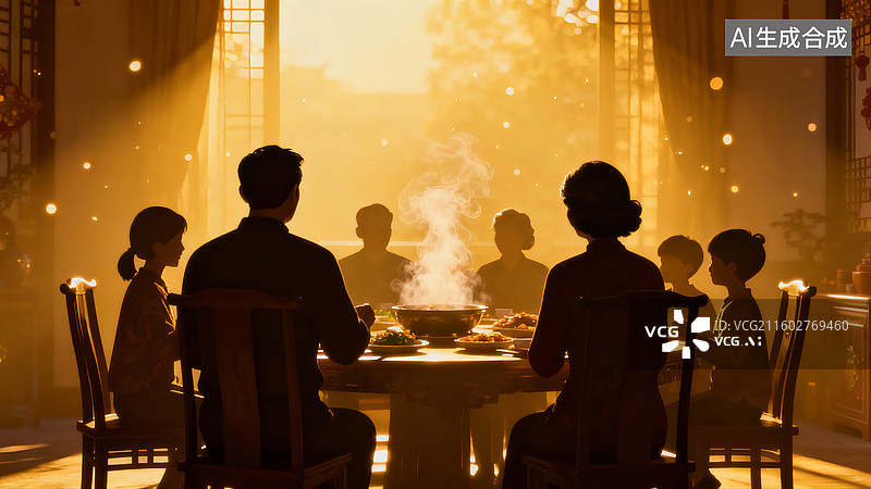 【AI数字艺术】新年除夕年夜饭，团圆饭，聚会，一家人图片素材