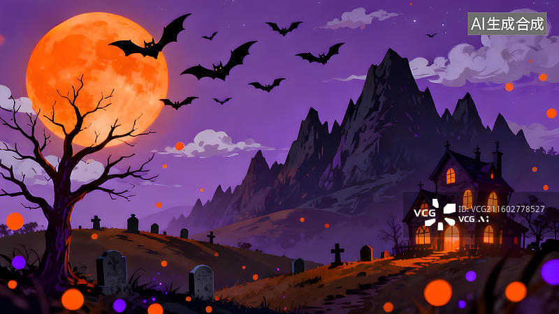 【AI数字艺术】万圣节夜景与鬼屋图片素材