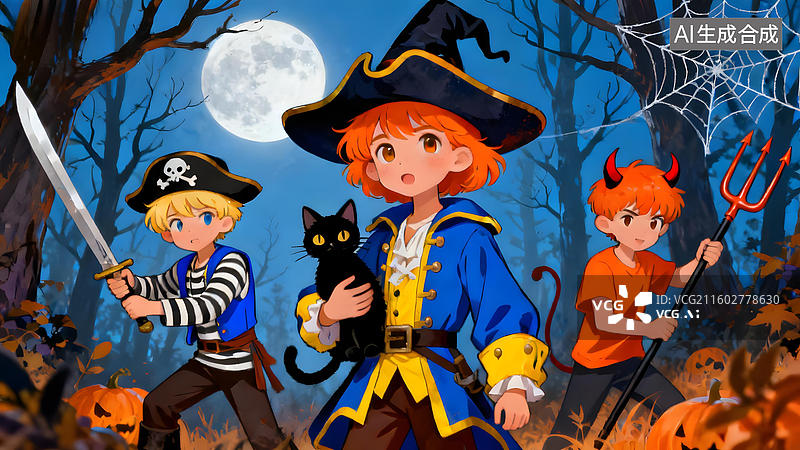 【AI数字艺术】万圣节儿童装扮探险图片素材