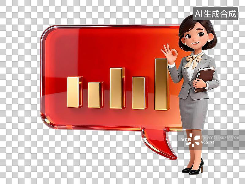 【AI数字艺术】3D理财顾问基金经理银行业服务在红色箭头图标数据前讲解年终收益图片素材