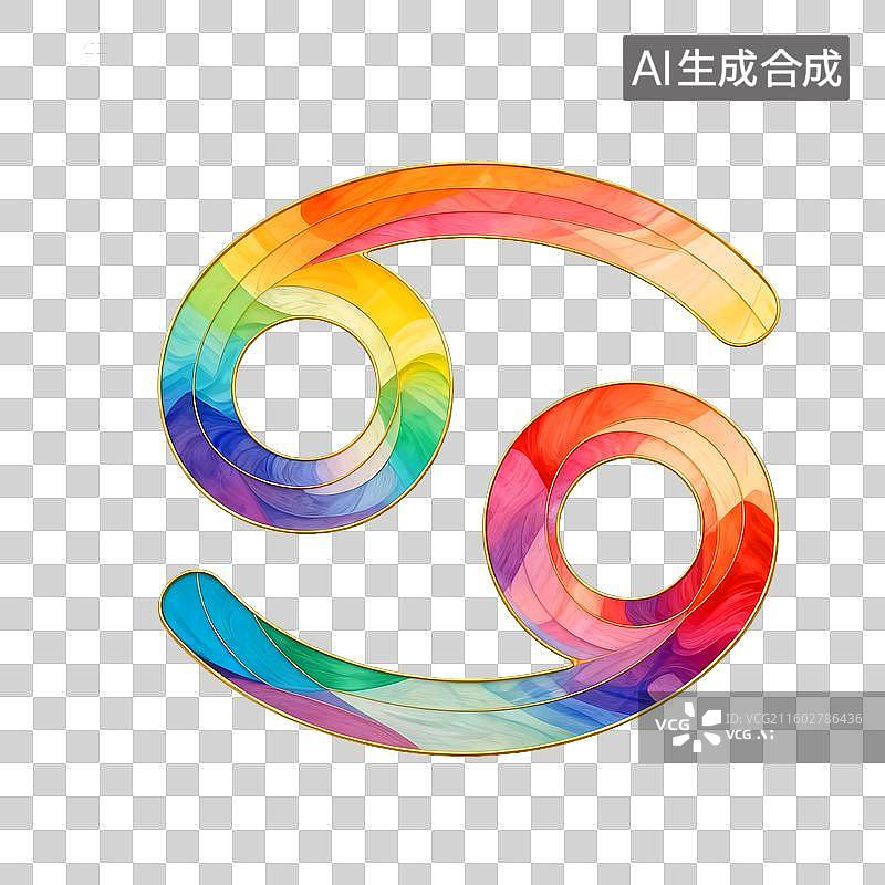 【AI数字艺术】十二星座扁平化金色勾边装饰符号图标设计元素：巨蟹座，星座运势，性格特点，十二星座，算命图片素材