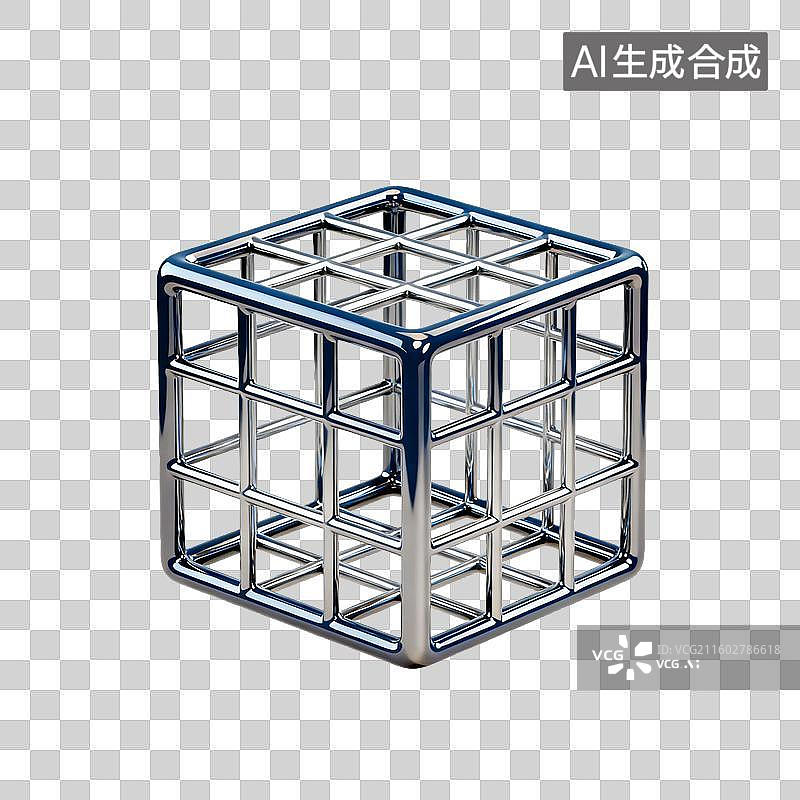 【AI数字艺术】金属网格立方体结构图片素材