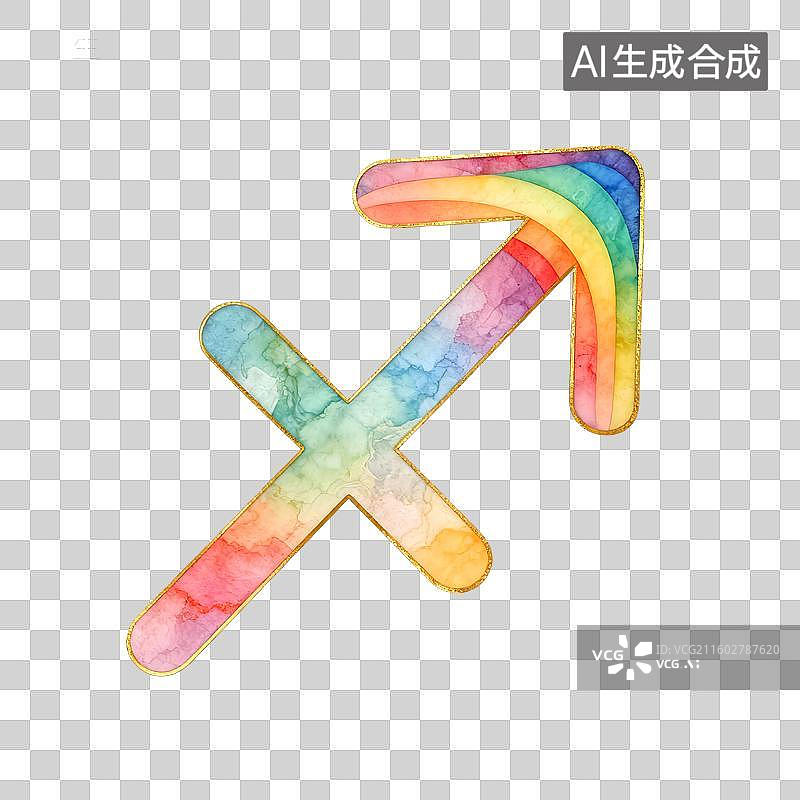 【AI数字艺术】符号,星座,射手座,人马座,射手,,星座运势,性格特点,爱十二星座扁平化金色勾边装饰符号图标设计元素图片素材