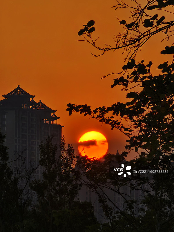 夕阳西下 摄于广州大学城图片素材