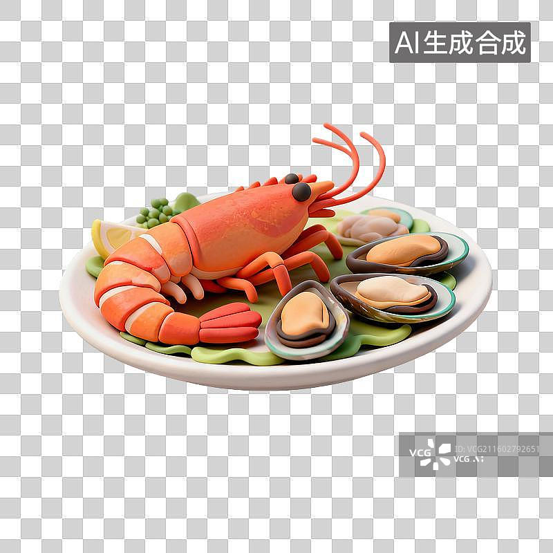 【AI数字艺术】一盘粘土材质的海鲜图片素材