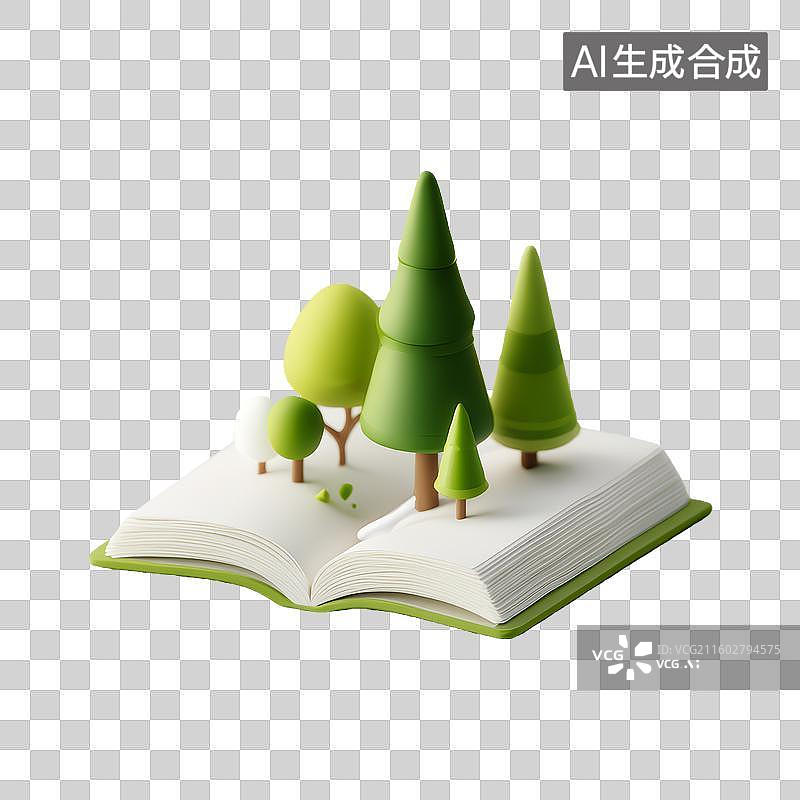 【AI数字艺术】书本中的森林世界3D卡通插画图片素材