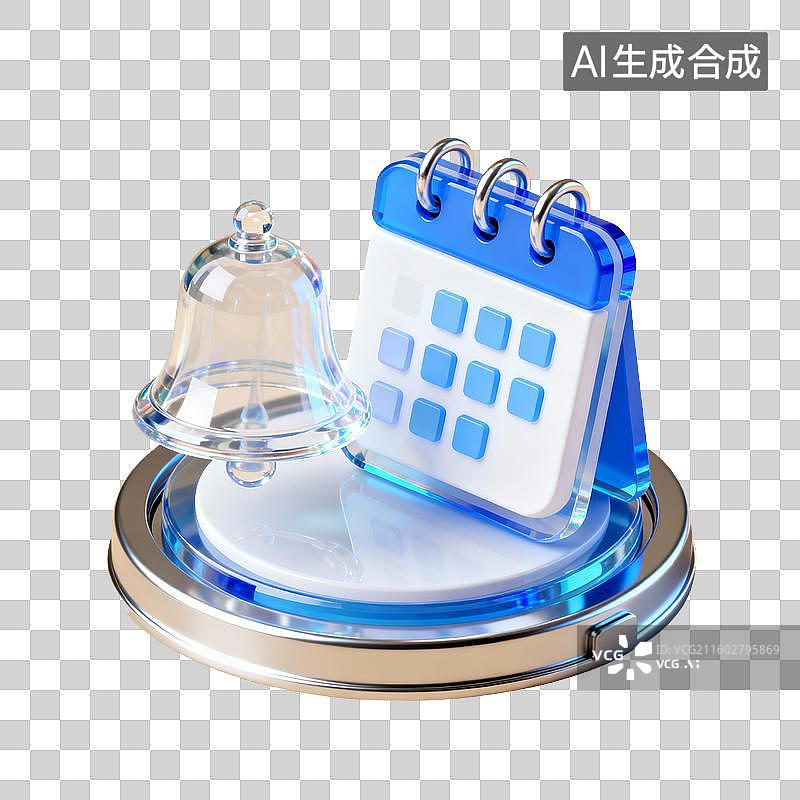 【AI数字艺术】透明铃铛与日历图标图片素材