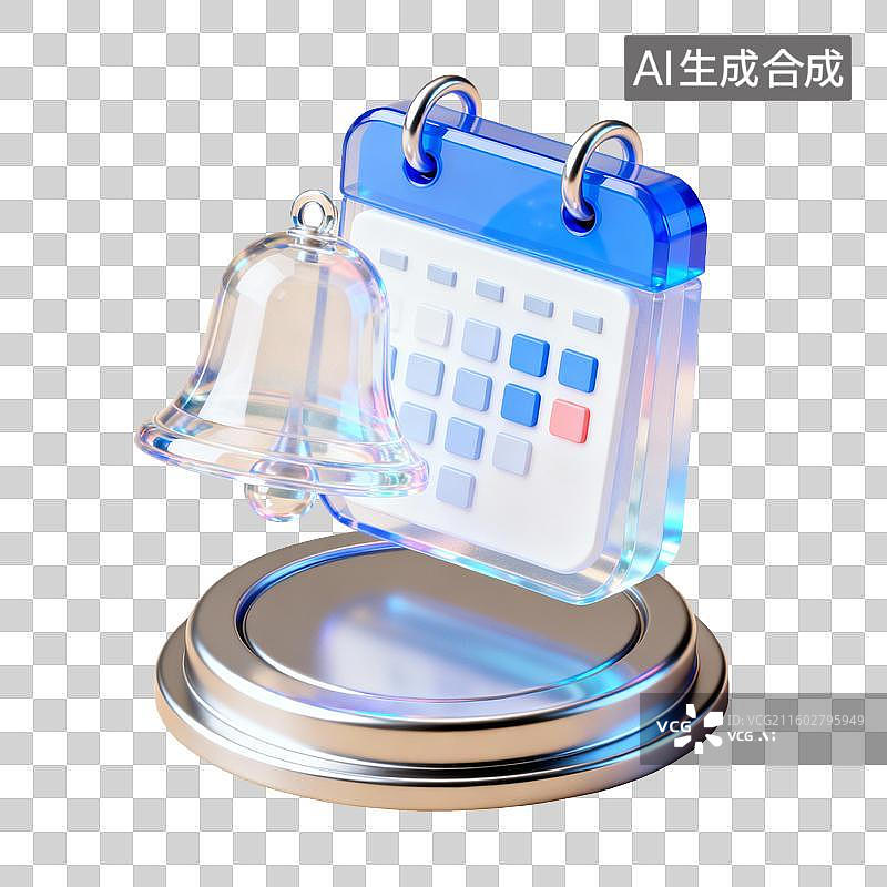【AI数字艺术】透明日历与铃铛组合图标图片素材