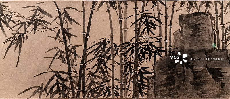 上海博物馆东馆，元，吴镇，竹谱图卷图片素材