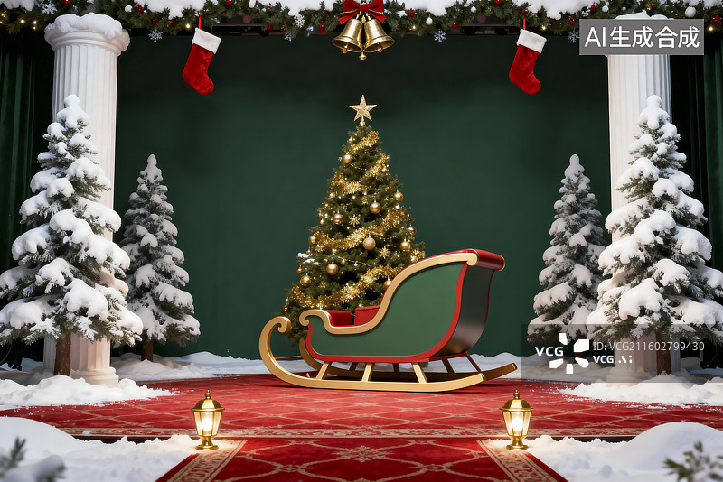 【AI数字艺术】充满节日氛围的圣诞场景图片素材