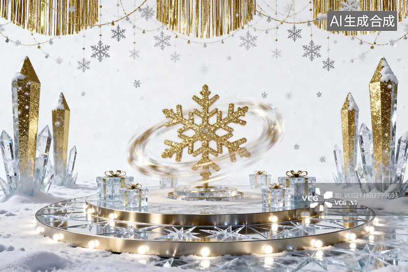 【AI数字艺术】冬日仙境璀璨雪花场景图片素材