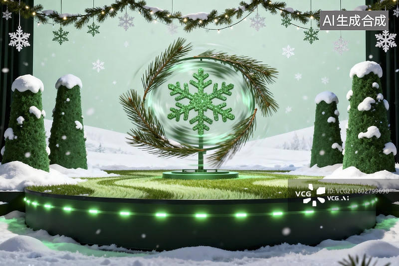 【AI数字艺术】冬季节日雪景与雪花装饰图片素材