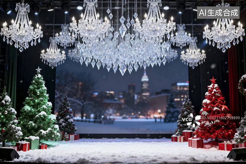 【AI数字艺术】华丽圣诞场景与水晶吊灯图片素材