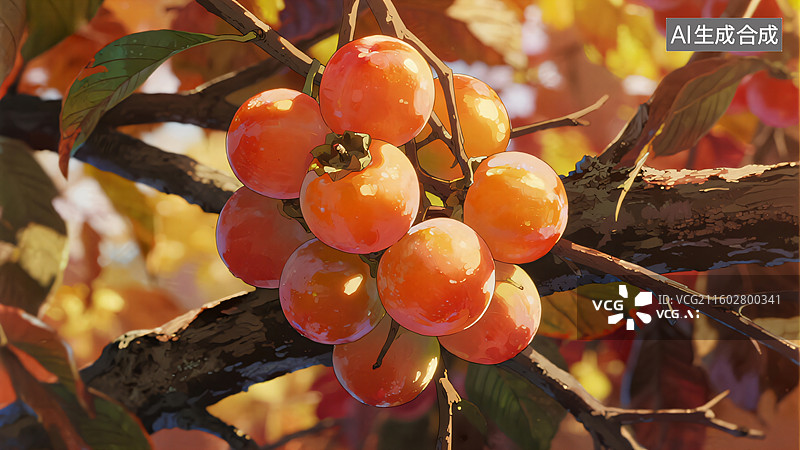 【AI数字艺术】金秋柿语：丰收的暖意图片素材