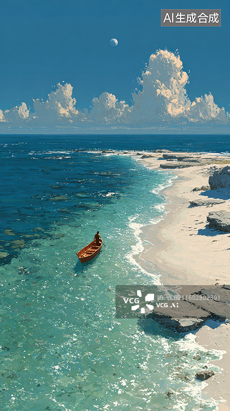 【AI数字艺术】热带海滩上的小船图片素材