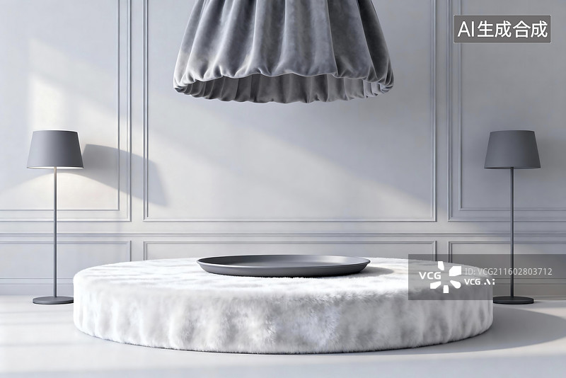 【AI数字艺术】简约室内白色圆形平台图片素材