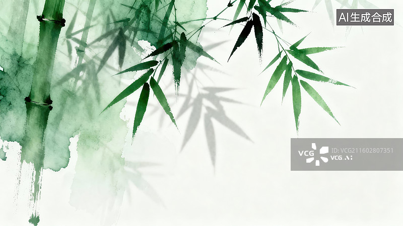 【AI数字艺术】中国风绿色竹子水墨图图片素材