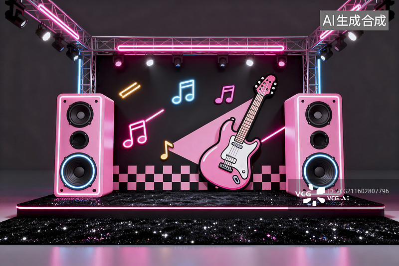 【AI数字艺术】霓虹灯光音乐舞台场景图片素材