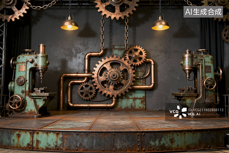 【AI数字艺术】复古工业风机械场景图片素材