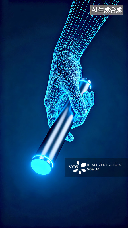 【AI数字艺术】科技之手蓝调感数据交接场景图片素材