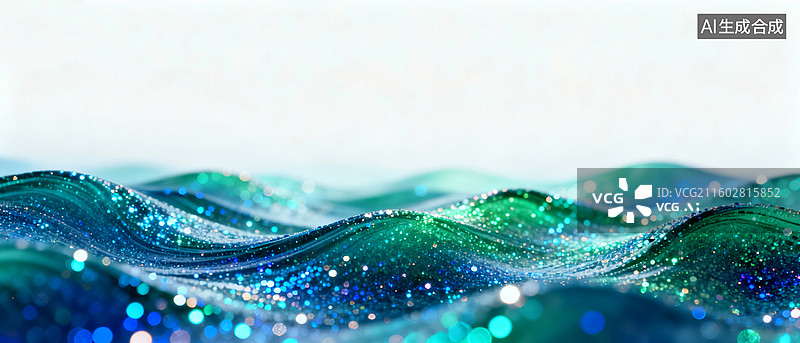 【AI数字艺术】蓝绿波浪闪光流体场景图片素材