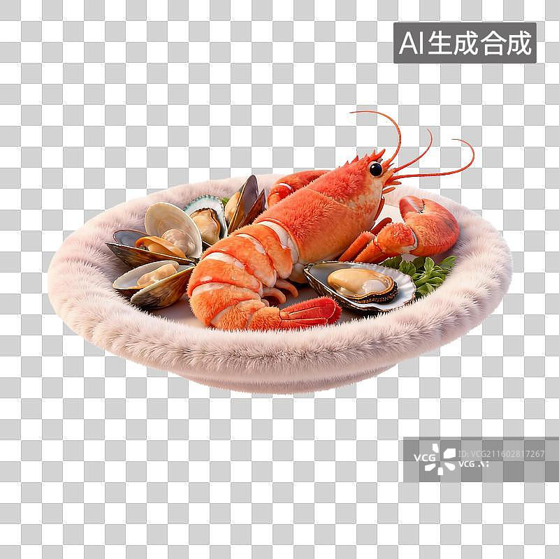 【AI数字艺术】手工毛毡海鲜摆盘图片素材