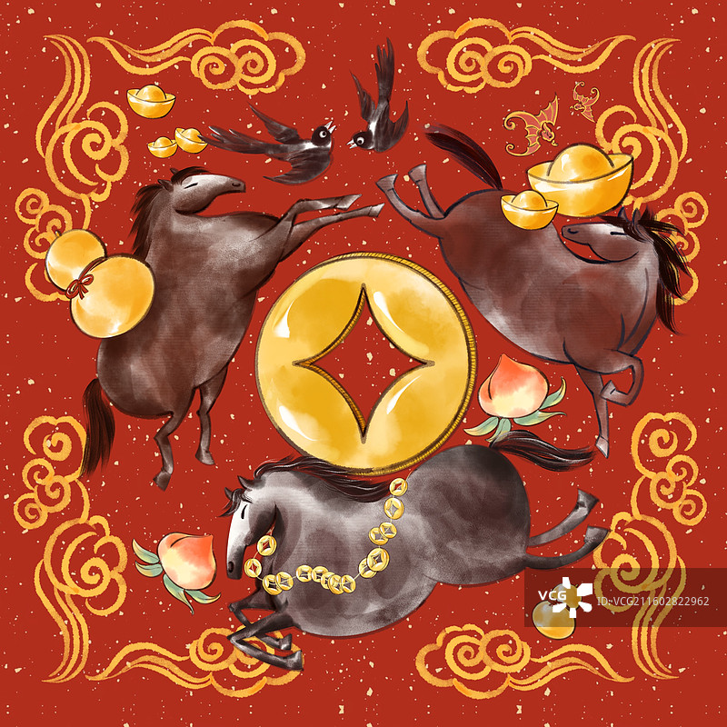 古风水墨马年插画马上转运图片素材