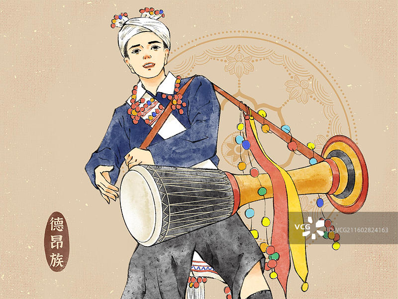 56民族男人版，云南阿昌族布朗族德昂族独龙族。图片素材