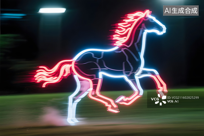 【AI数字艺术】霓虹发光骏马图片素材