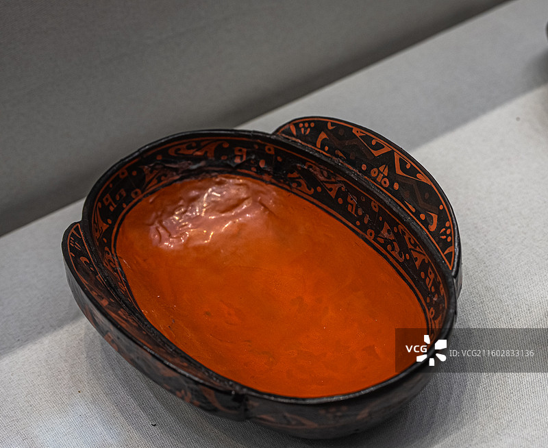 秦 彩绘漆耳杯 睡虎地墓地34号墓出土 云梦县博物馆图片素材