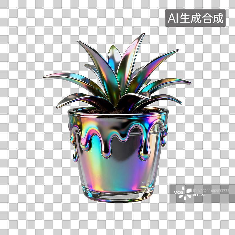 【AI数字艺术】色彩斑斓的虹彩植物盆图片素材