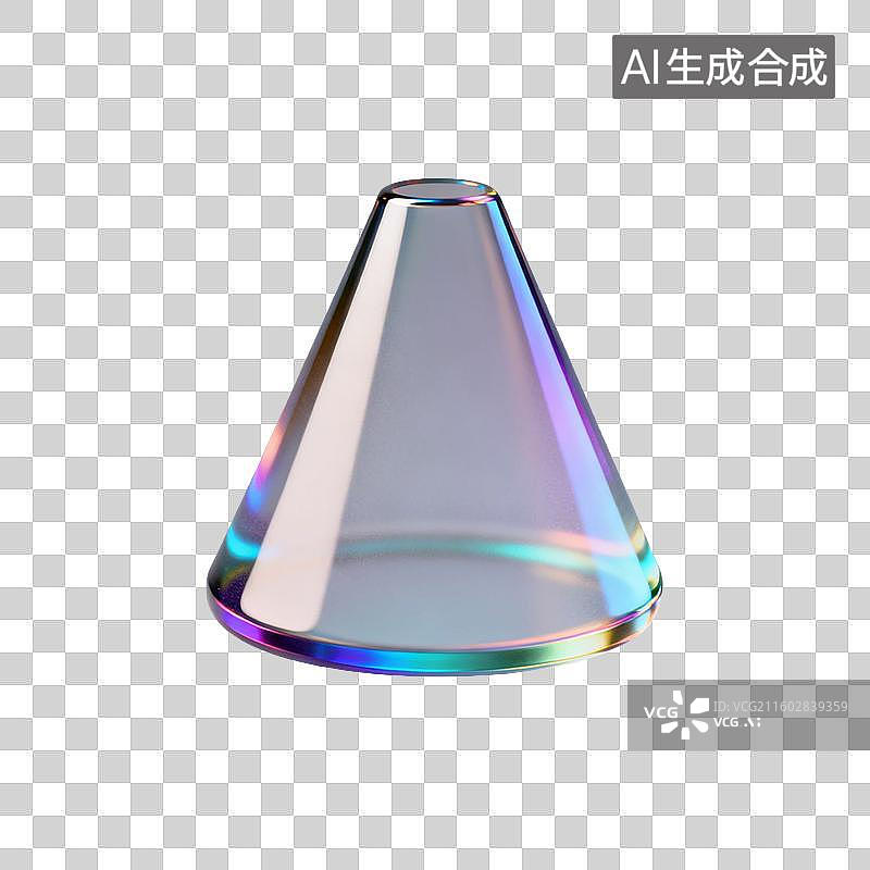 【AI数字艺术】透明锥形彩色反光玻璃物体图片素材