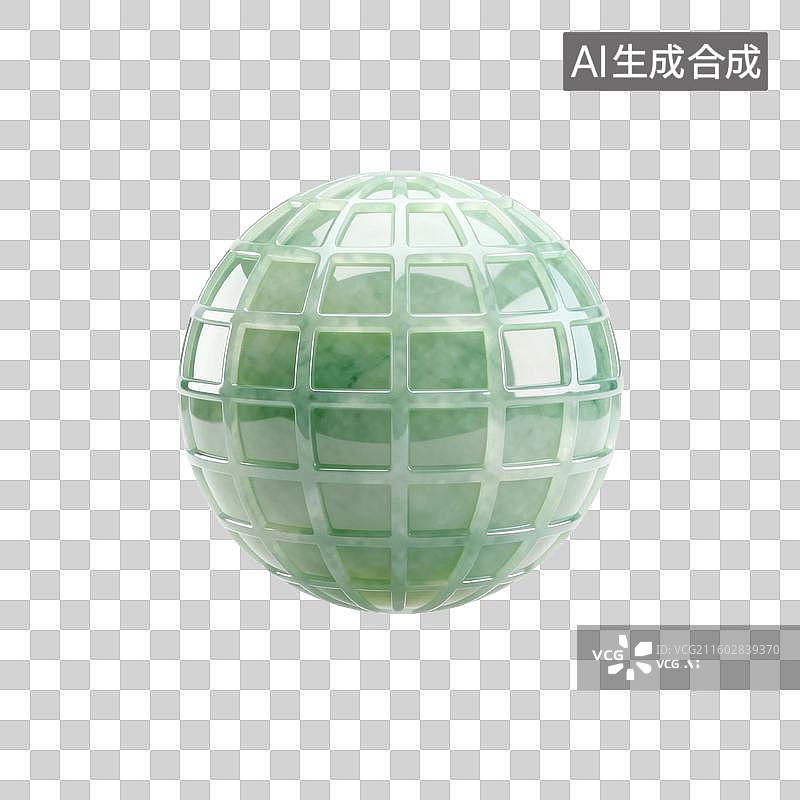 【AI数字艺术】绿色网格纹理玉球图片素材