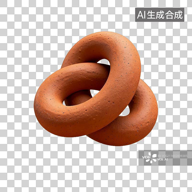 【AI数字艺术】三个相互连接的陶土色圆环图片素材