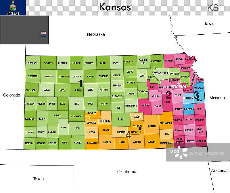 堪萨斯州地图，包含县界图片素材