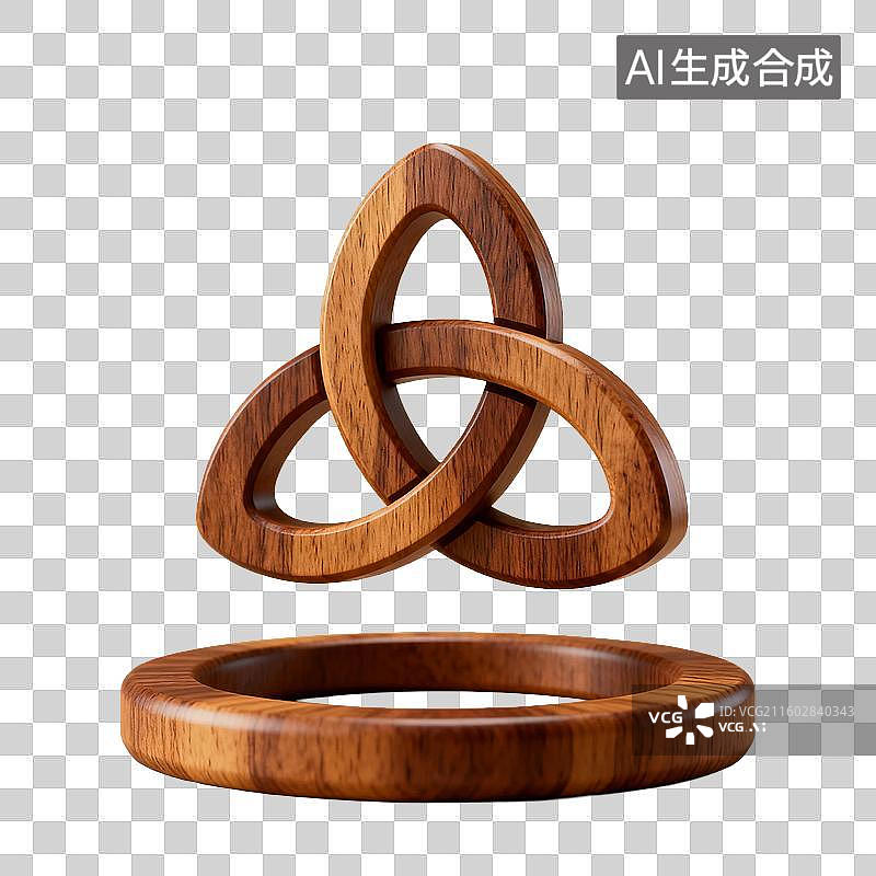 【AI数字艺术】精致木质三位一体结摆件图片素材