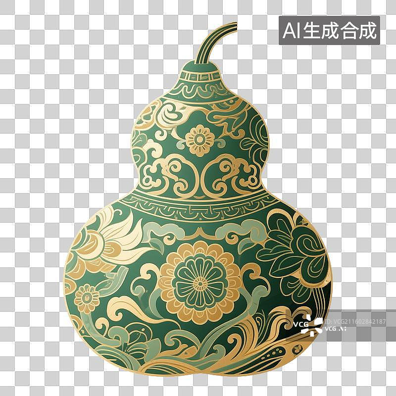 【AI数字艺术】国风手绘插画，中国风葫芦花纹，宝葫芦，葫芦，免抠元素图片素材